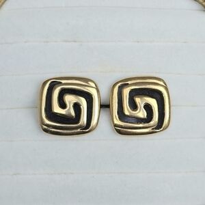 Vintage NAPIER Gold & Black Enamel Greek Key Screw back Earrings